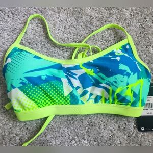NWT Nike Swim Bikini Top Women's Vibrant Blue and Green (NESS8082 340)